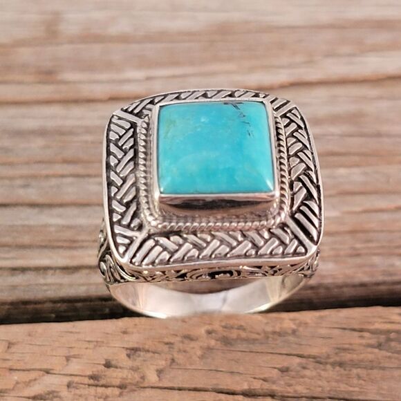 Sterling Silver Turquoise Boho Bali Statement Ring - Picture 1 of 11